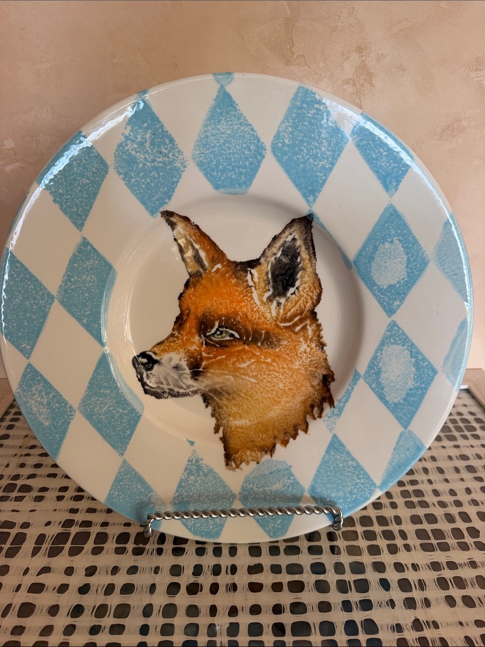Vietri Blue and White Diamond Fox Platter